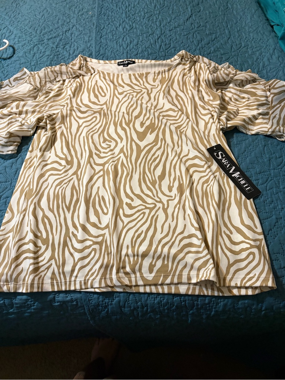 Womens Beige Zebra Print Boatneck Top